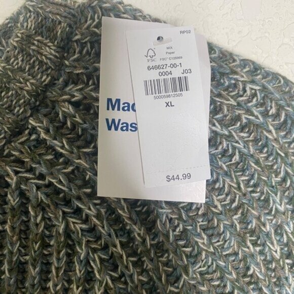 NWT $44 Chunky Cable Knit Sweater XL Green & Gray Rolled Neck Ribbed Pullover - Picture 3 of 7